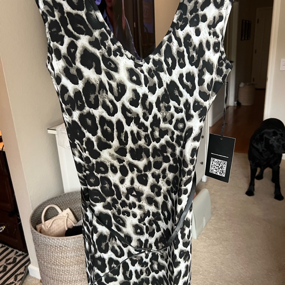 Love Stitch Black and Gray Leopard Belted Dress - NWT